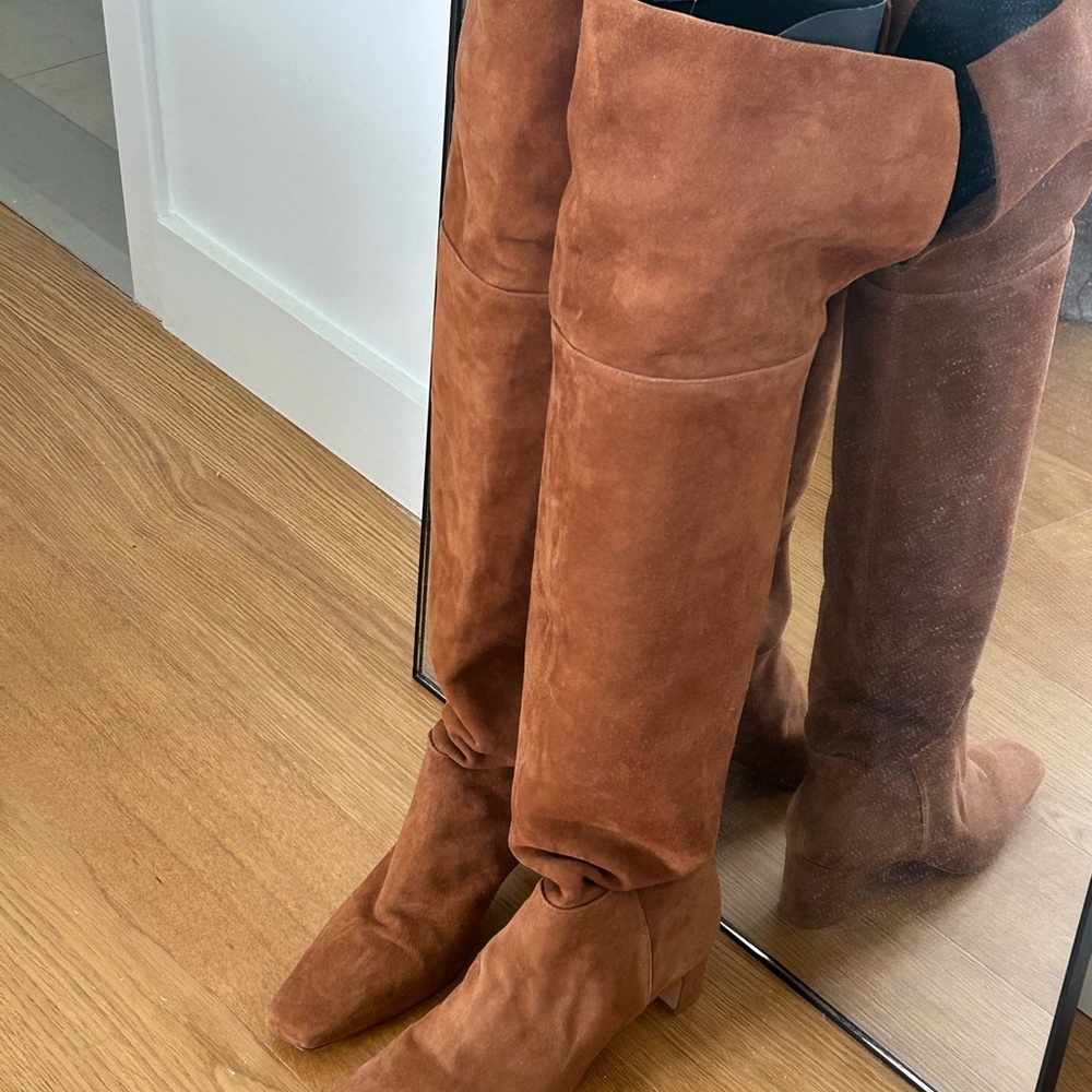 Reformation Brown Over-the-Knee Boots Suede Low Heel